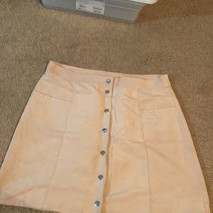 Front button up blush pink suede skirt
